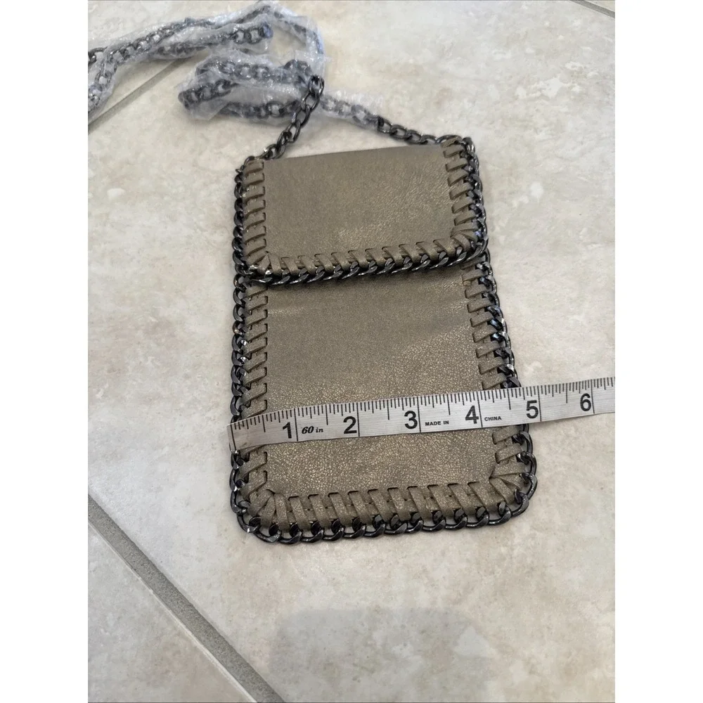 NEW Gold Metallic Faux Leather Crossbody Shoulder Purse Cell‎ Phone Bag Chain